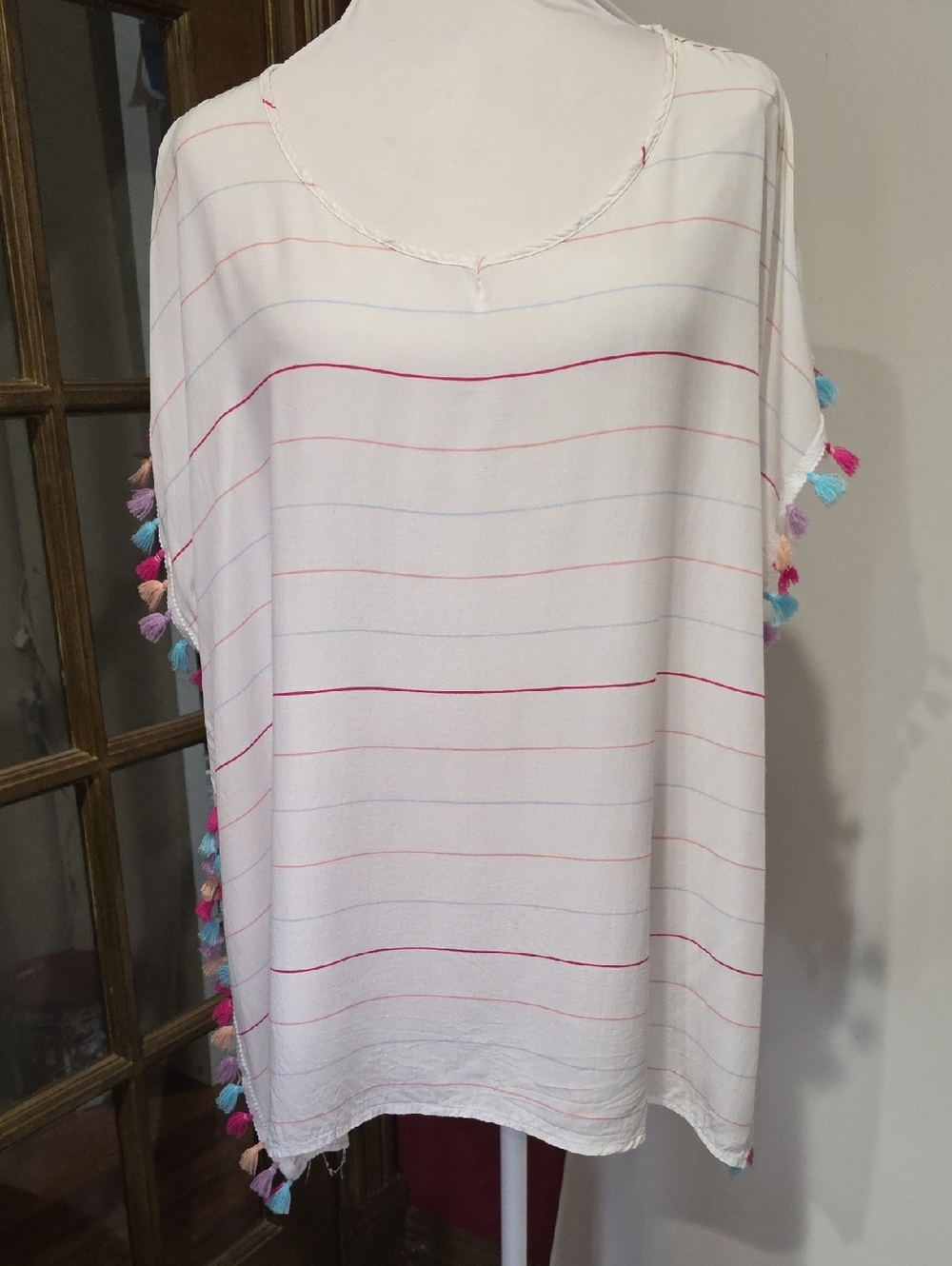 Cupshe White Striped Tassel-Trim swim coverup